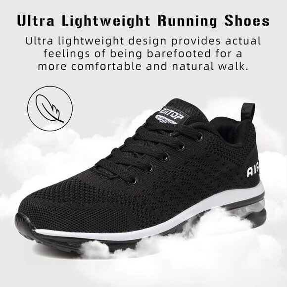 🆕 Men's Lightweight Tennis Shoes Air Cushion  Black White Breathable Mesh - Picture 2 of 7